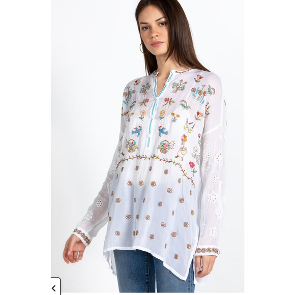 Johnny Was Sami Tunic Embroidered White‎ Long Sleeve XL MSRP $318